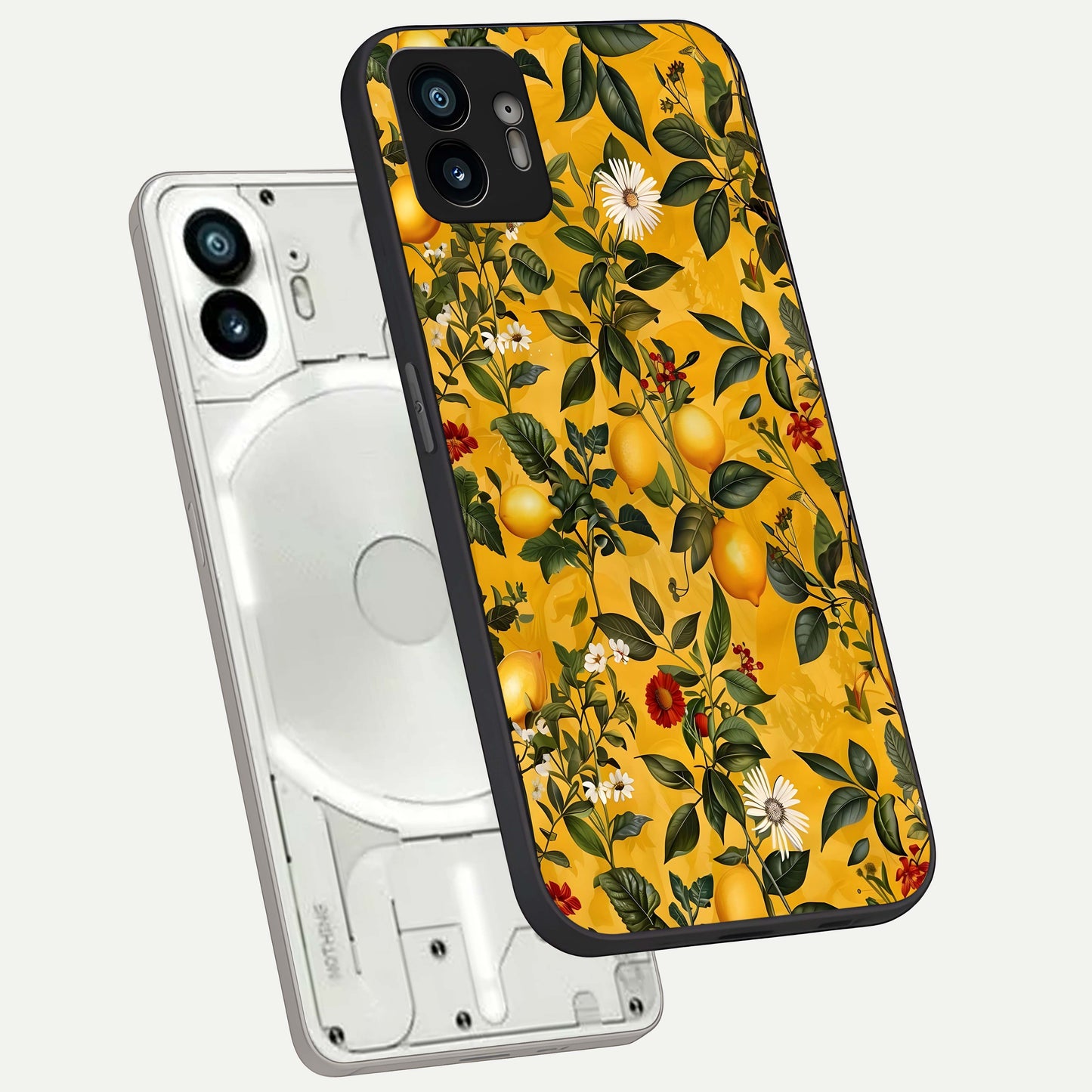  Golden Lemon Field phone case For Nothing Phone 2 showing premium glass back cover with detailed artwork