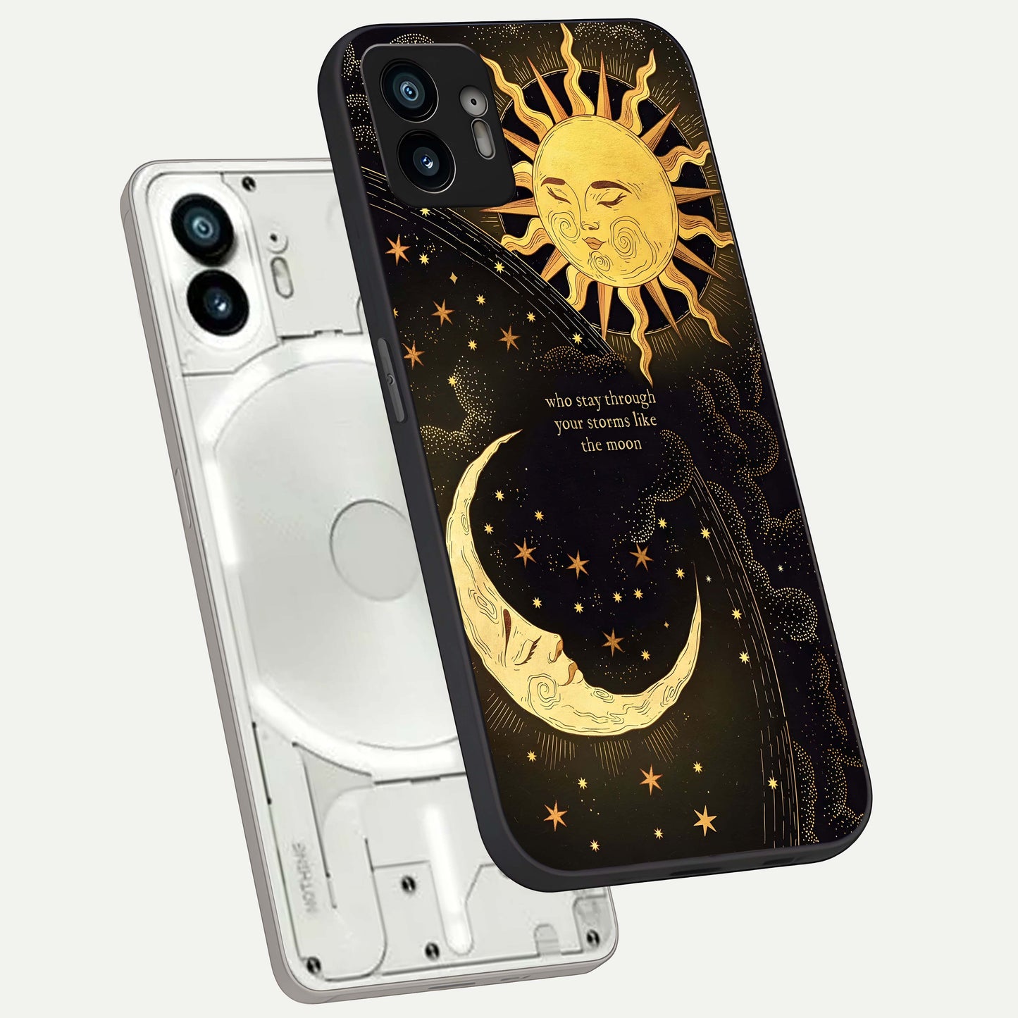  Golden Lunar Love phone case For Nothing Phone 2 showing premium glass back cover with detailed artwork