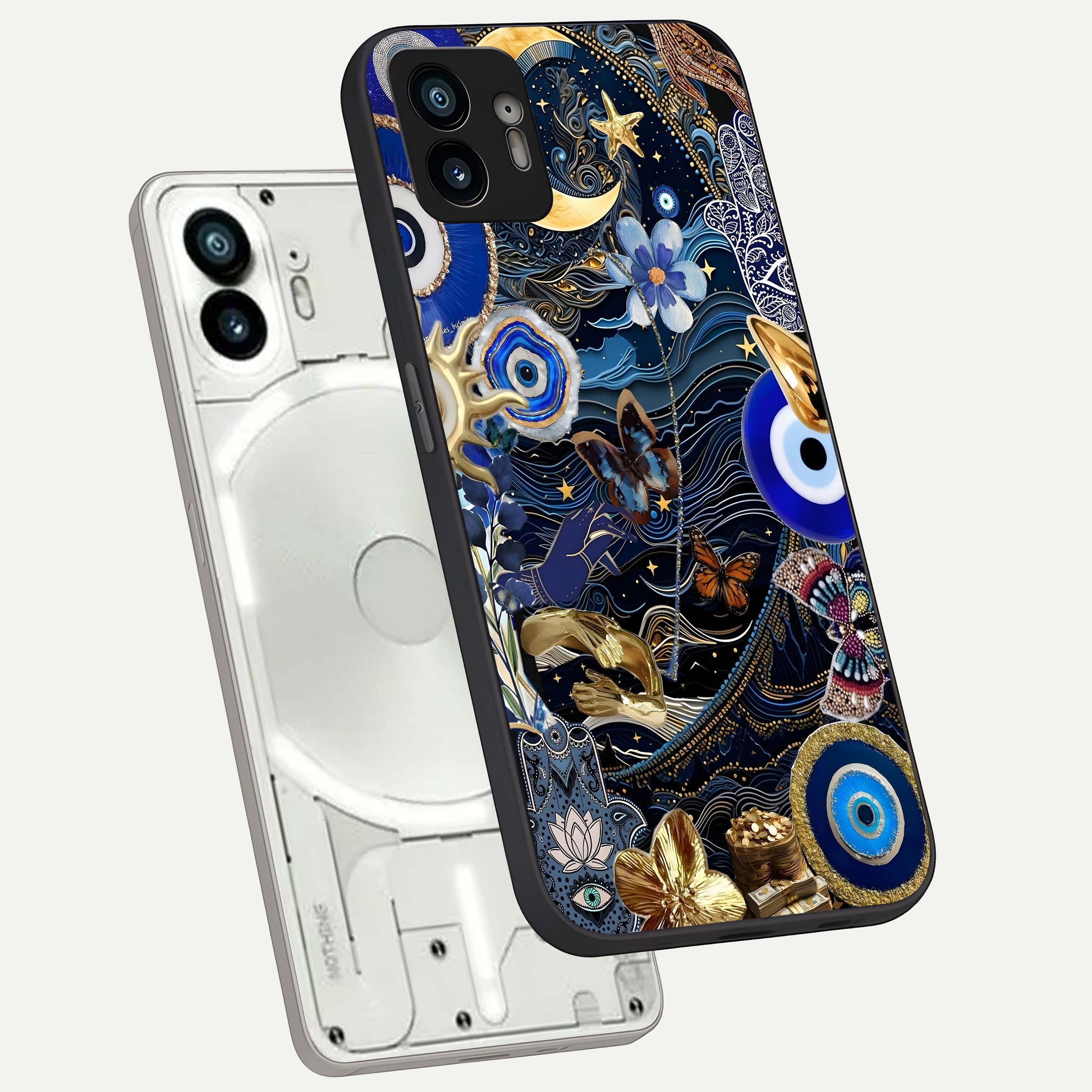  Golden Moon Magic phone case For Nothing Phone 2 showing premium glass back cover with detailed artwork