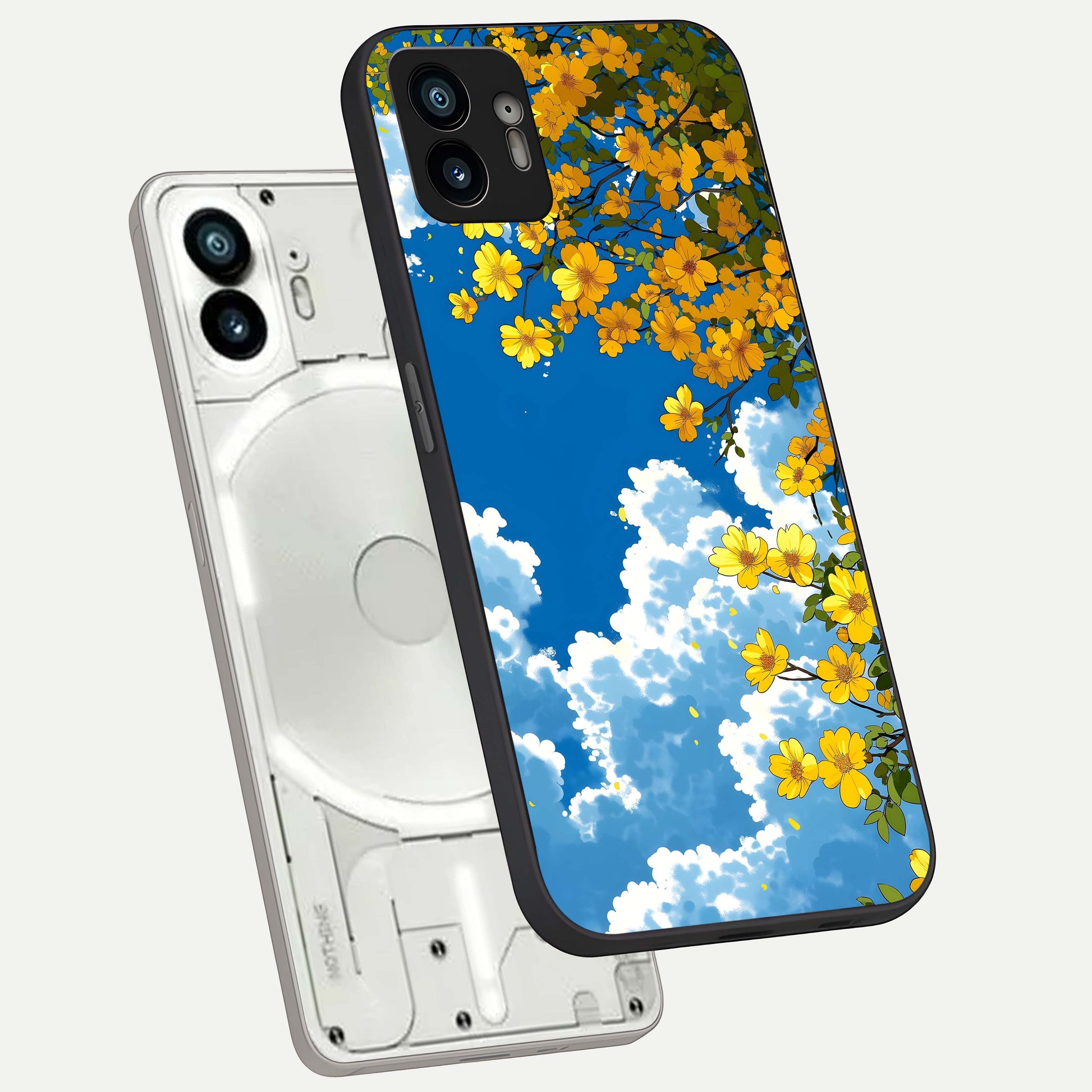 Golden Petal Sky phone case For Nothing Phone 2 showing premium glass back cover with detailed artwork