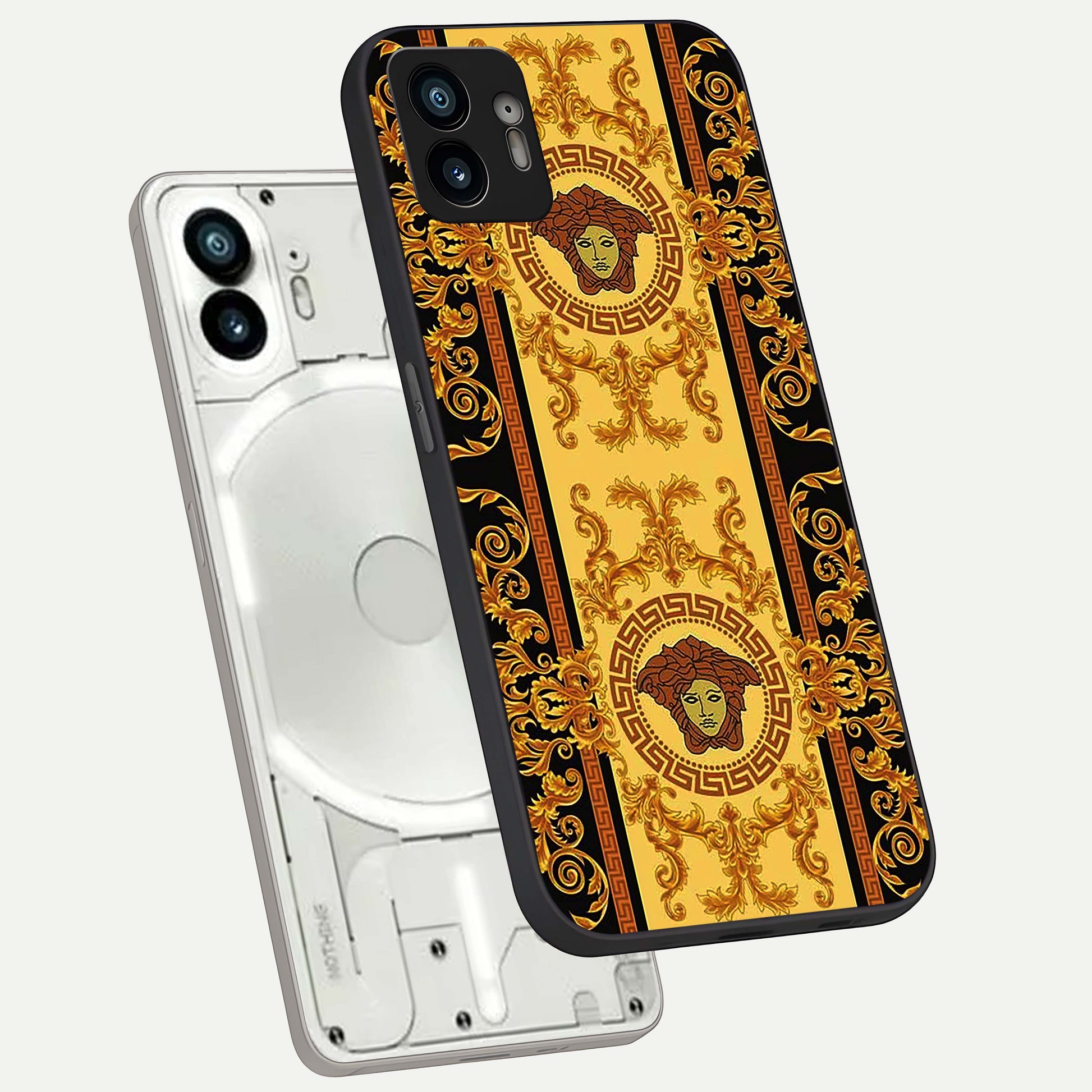 Golden Royal Heritage phone case For Nothing Phone 2 showing premium glass back cover with detailed artwork