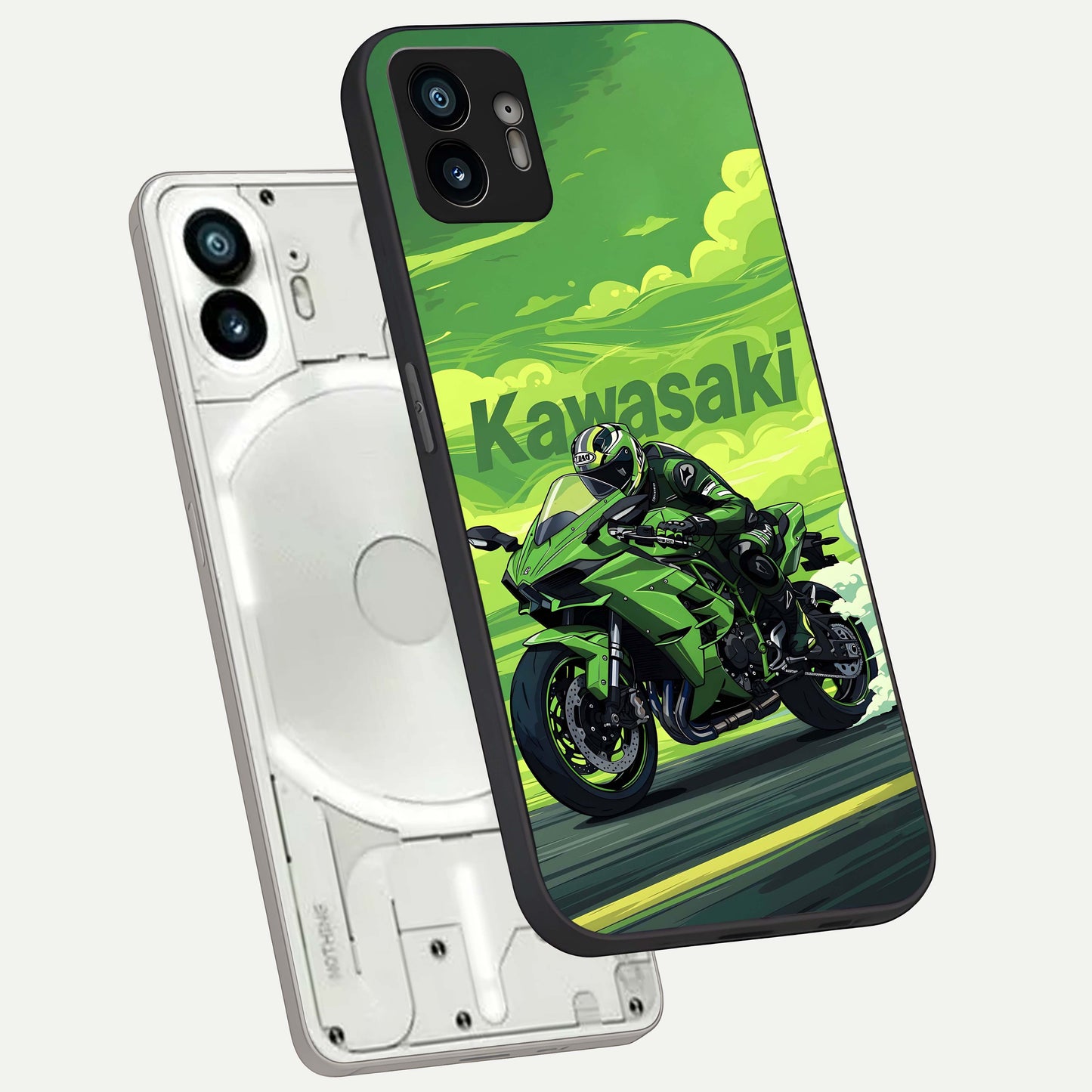  Green Moon Energy phone case For Nothing Phone 2 showing premium glass back cover with detailed artwork