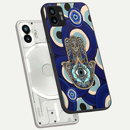  Hamsa Divine Guard phone case For Nothing Phone 2 showing premium glass back cover with detailed artwork