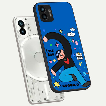  Happy Luck Vibe phone case For Nothing Phone 2 showing premium glass back cover with detailed artwork