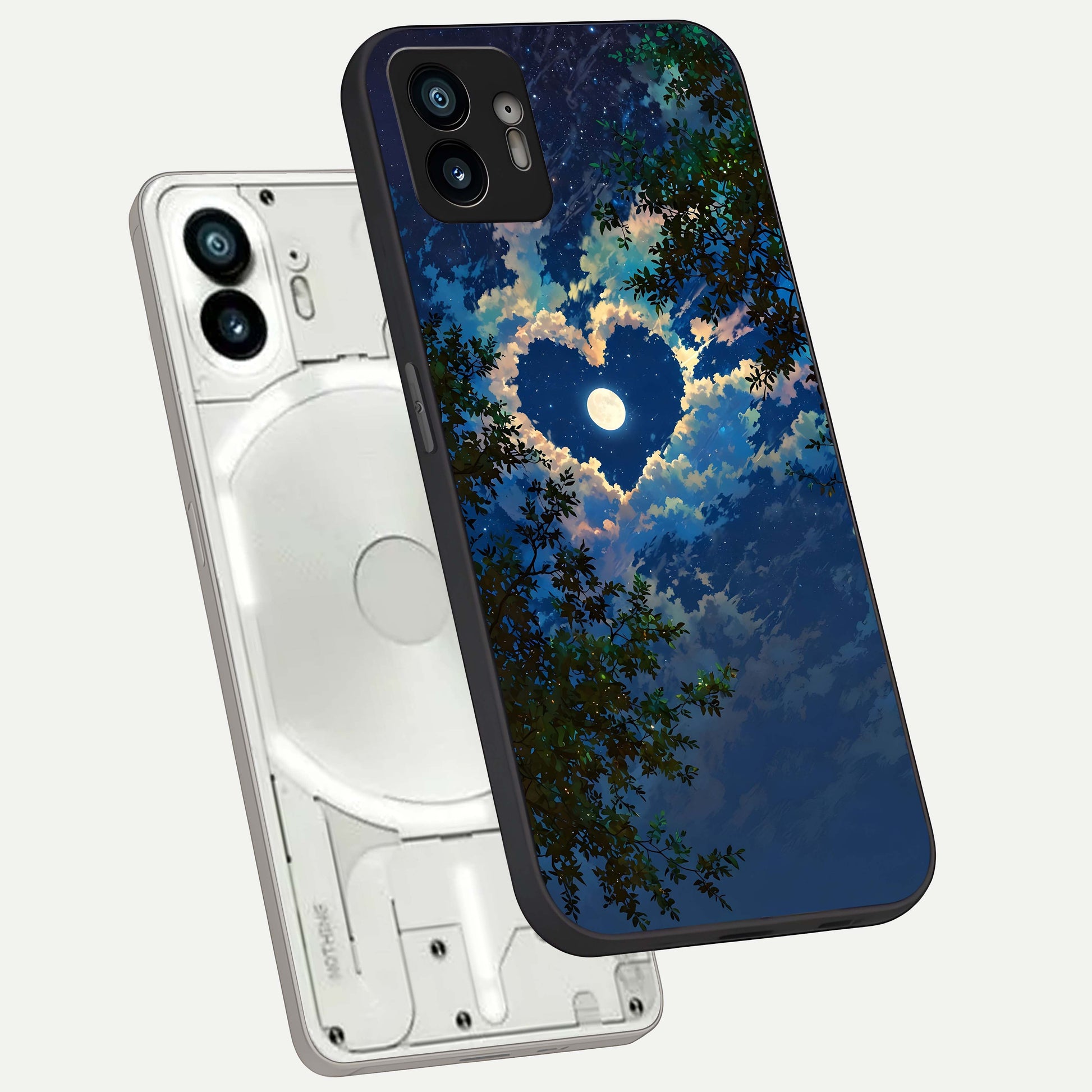  Heart With Moon Sky phone case For Nothing Phone 2 showing premium glass back cover with detailed artwork
