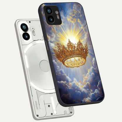  Heavenly Crown Light phone case For Nothing Phone 2 showing premium glass back cover with detailed artwork