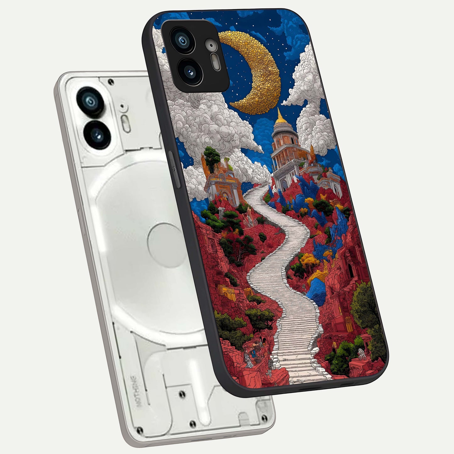  Heavenly Moon Path phone case For Nothing Phone 2 showing premium glass back cover with detailed artwork
