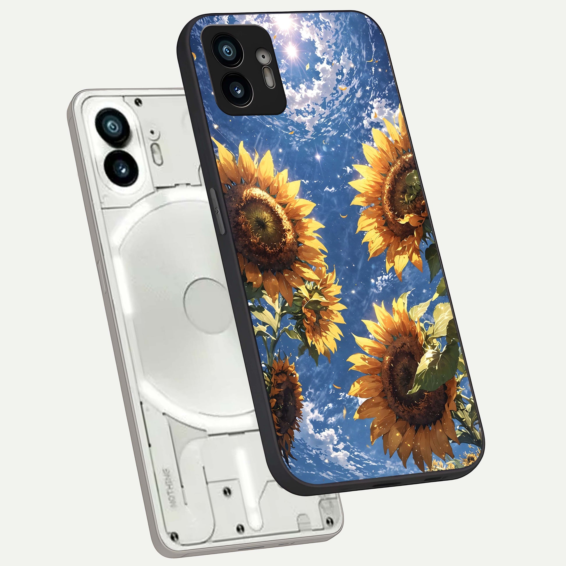  Heavenly Sunflower Rise phone case For Nothing Phone 2 showing premium glass back cover with detailed artwork