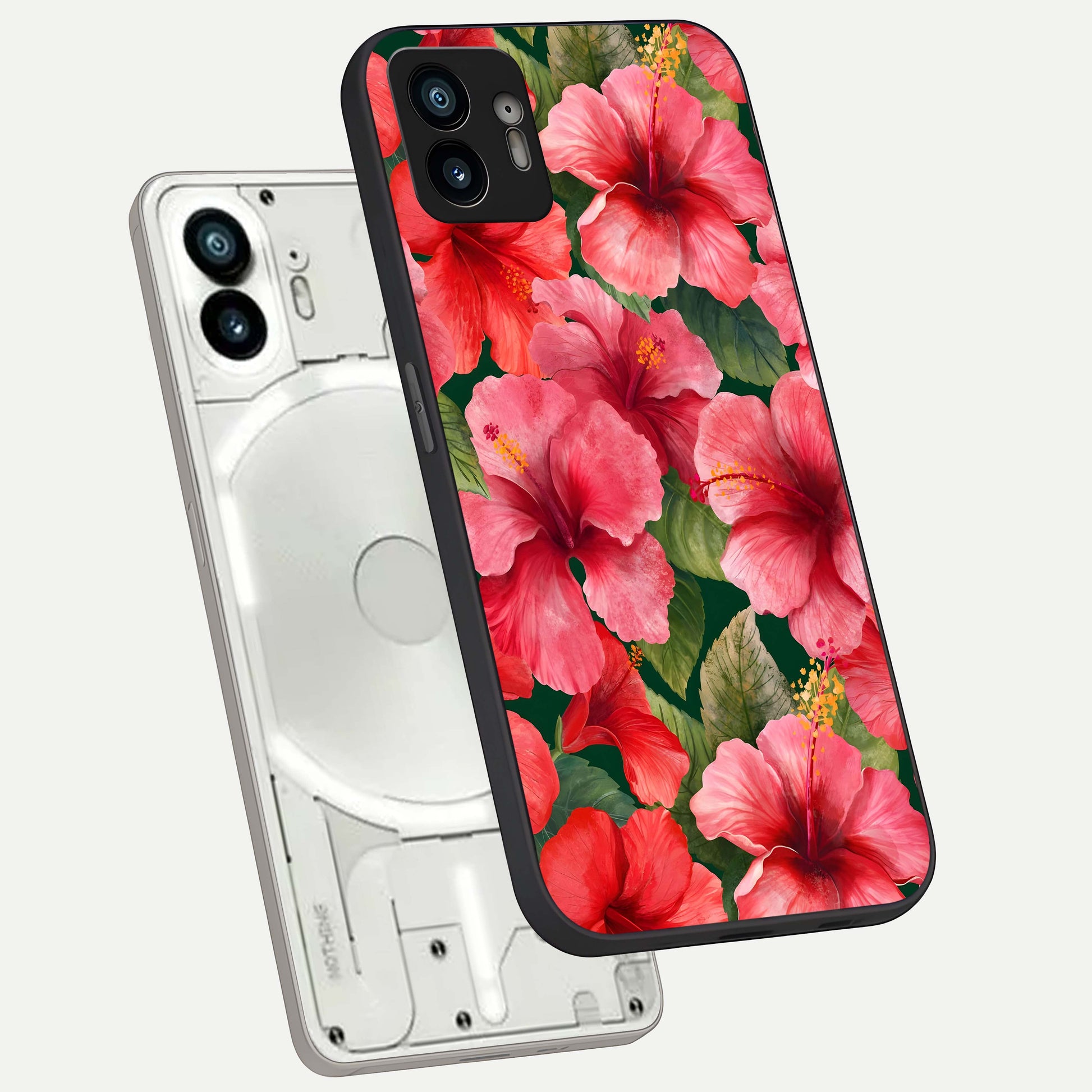  Hibiscus Pattern phone case For Nothing Phone 2 showing premium glass back cover with detailed artwork
