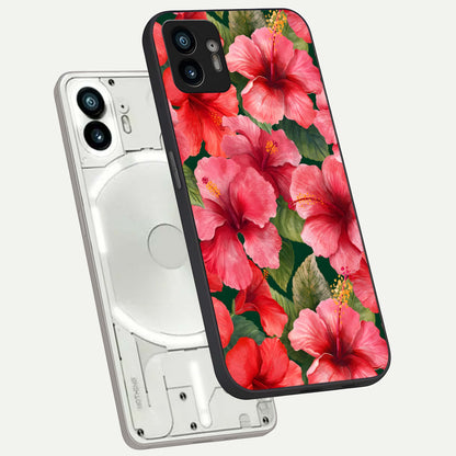  Hibiscus Pattern phone case For Nothing Phone 2 showing premium glass back cover with detailed artwork