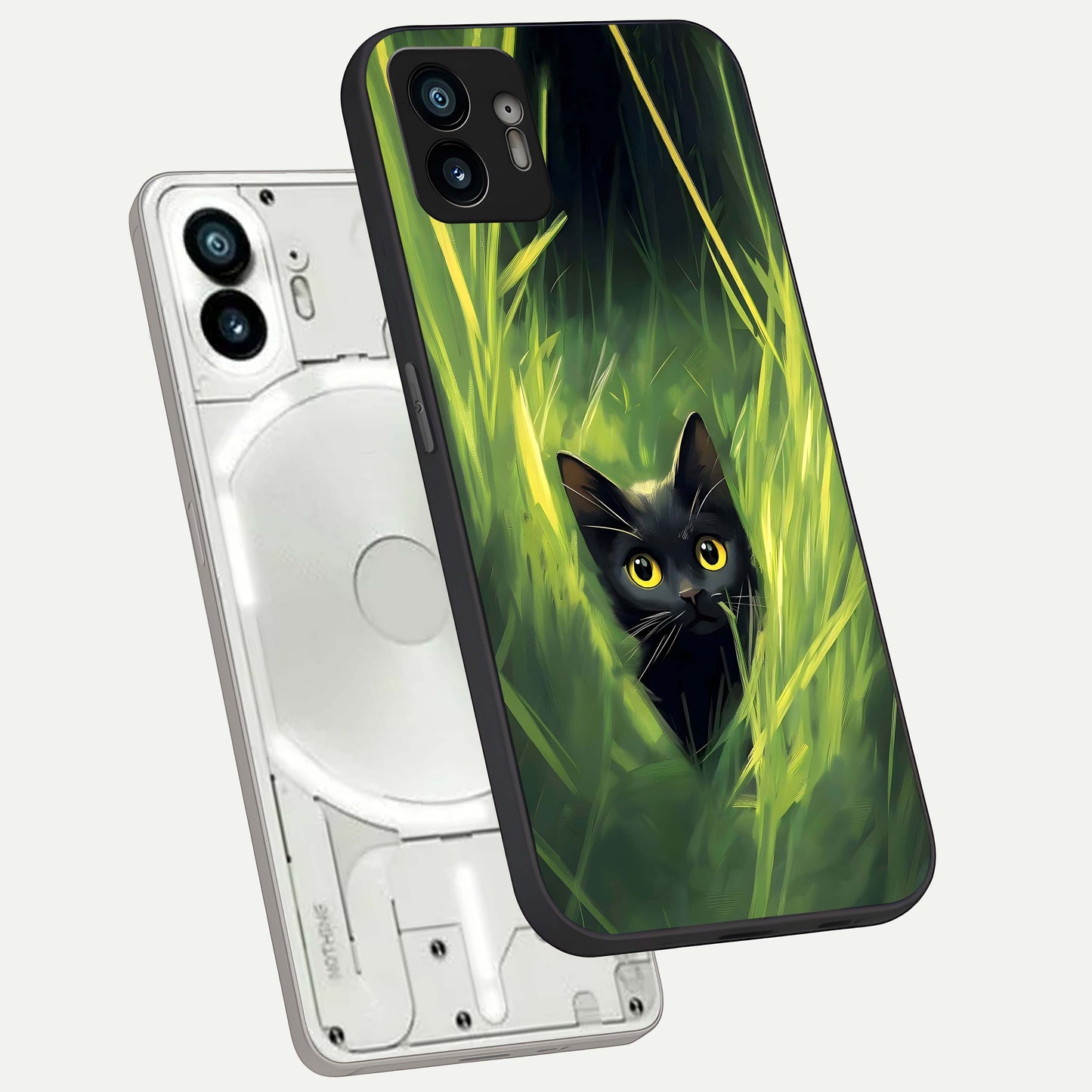  Hidden Cat Whisper phone case For Nothing Phone 2 showing premium glass back cover with detailed artwork