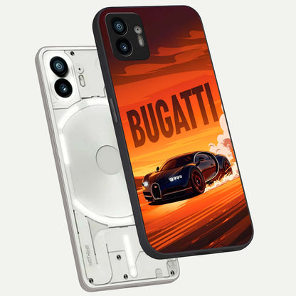  Inferno Bugatti Storm phone case For Nothing Phone 2 showing premium glass back cover with detailed artwork