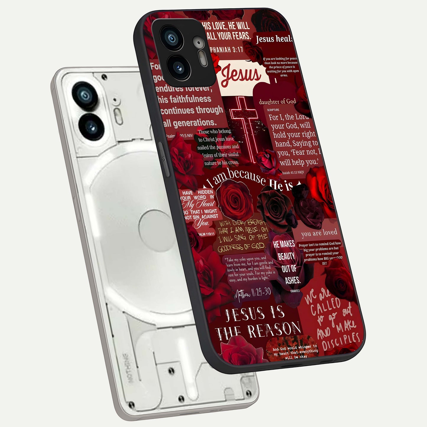  Jesus Love Heals phone case For Nothing Phone 2 showing premium glass back cover with detailed artwork