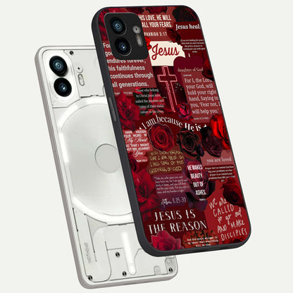  Jesus Love Heals phone case For Nothing Phone 2 showing premium glass back cover with detailed artwork
