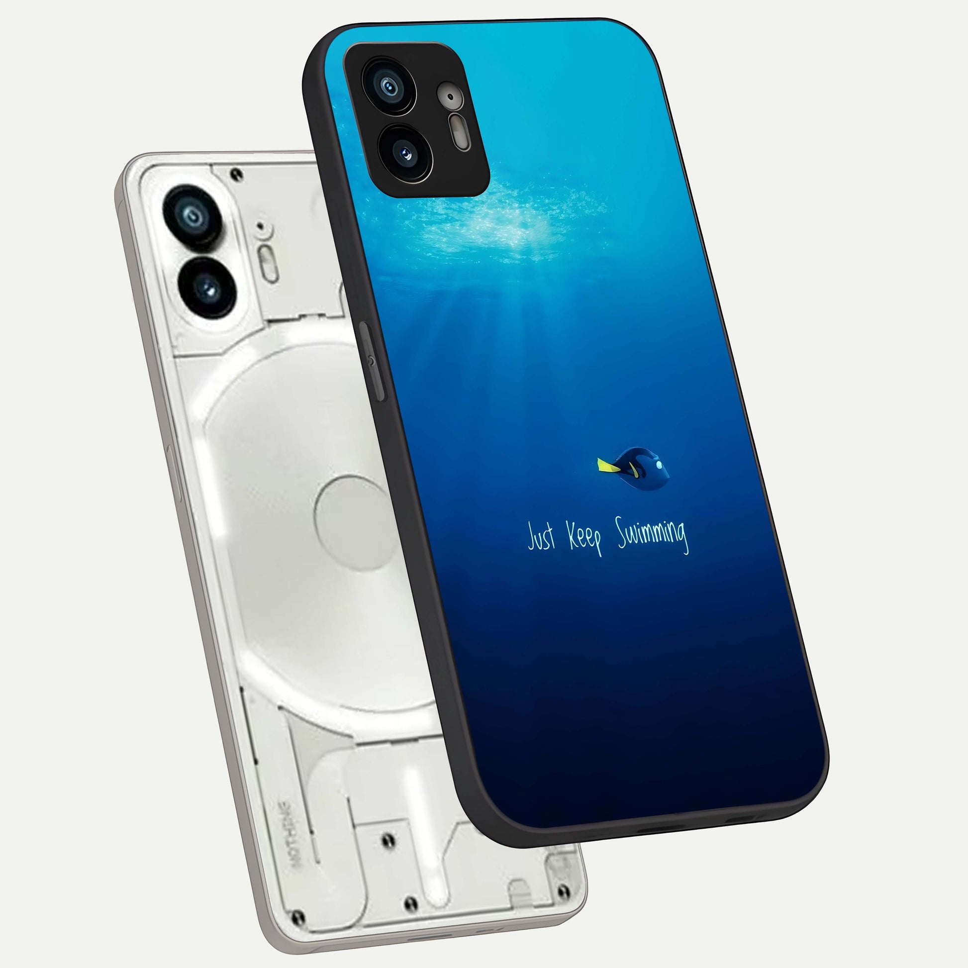  Just Keep Swimming phone case For Nothing Phone 2 showing premium glass back cover with detailed artwork