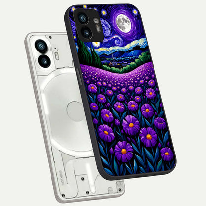  Lavender Moon Field phone case For Nothing Phone 2 showing premium glass back cover with detailed artwork