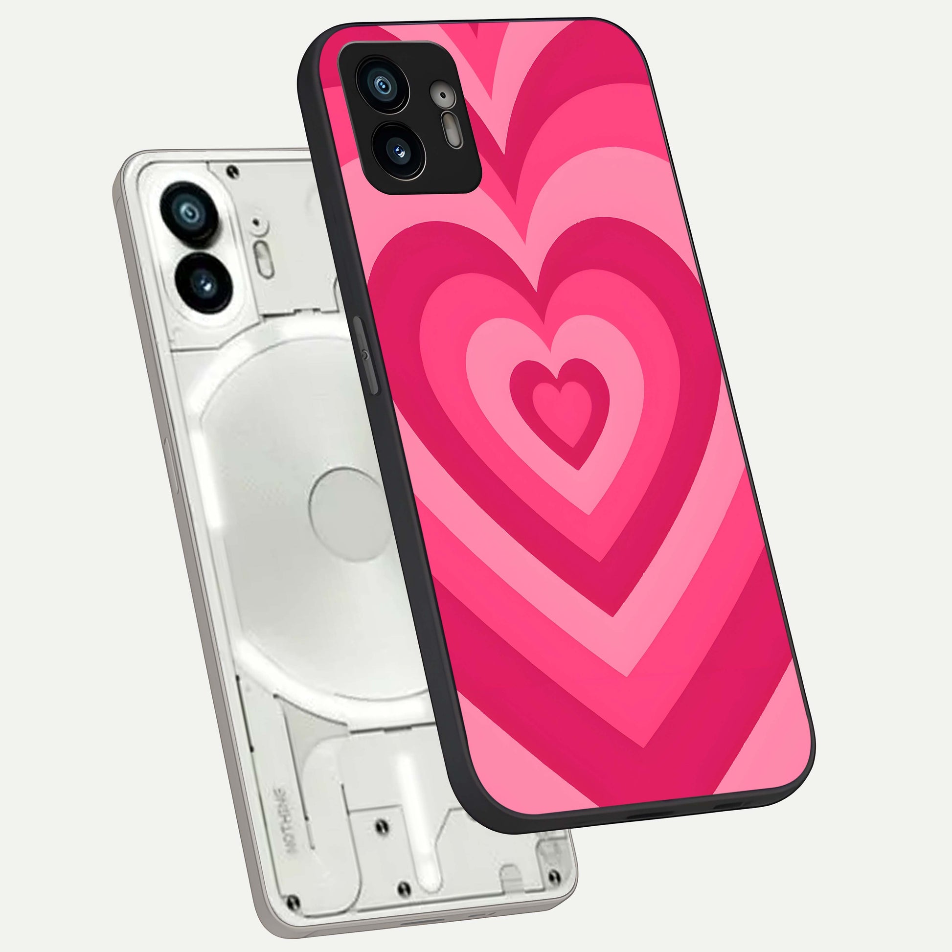  Layered Love Hearts phone case For Nothing Phone 2 showing premium glass back cover with detailed artwork