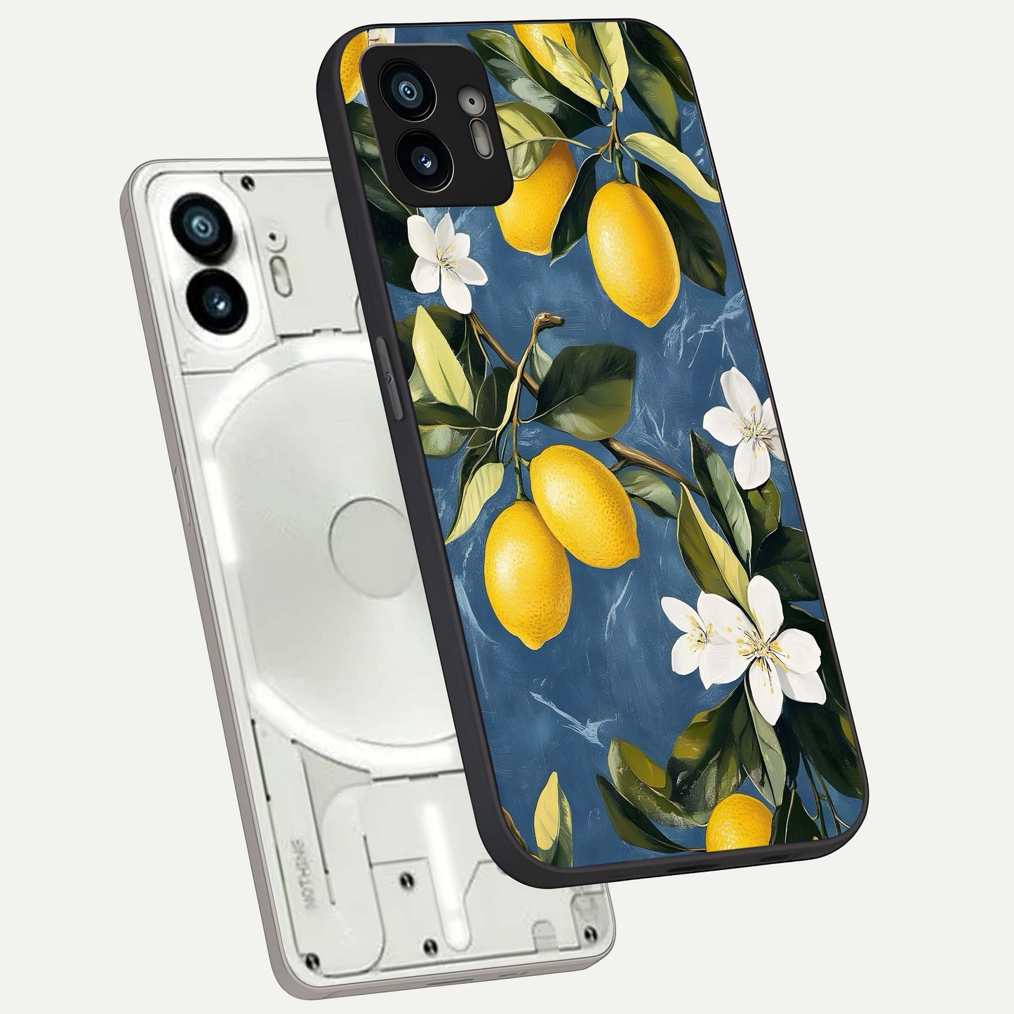  Lemon Dream Garden phone case For Nothing Phone 2 showing premium glass back cover with detailed artwork