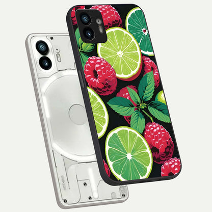  Lime and Raspberry Pattern phone case For Nothing Phone 2 showing premium glass back cover with detailed artwork