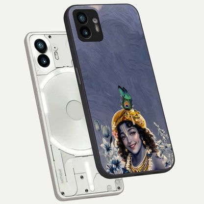  Lord Krishna phone case For Nothing Phone 2 showing premium glass back cover with detailed artwork