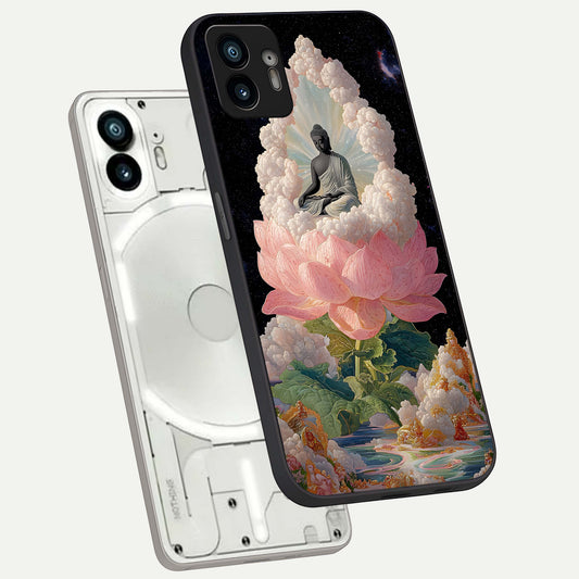  Lotus Divine Peace phone case For Nothing Phone 2 showing premium glass back cover with detailed artwork