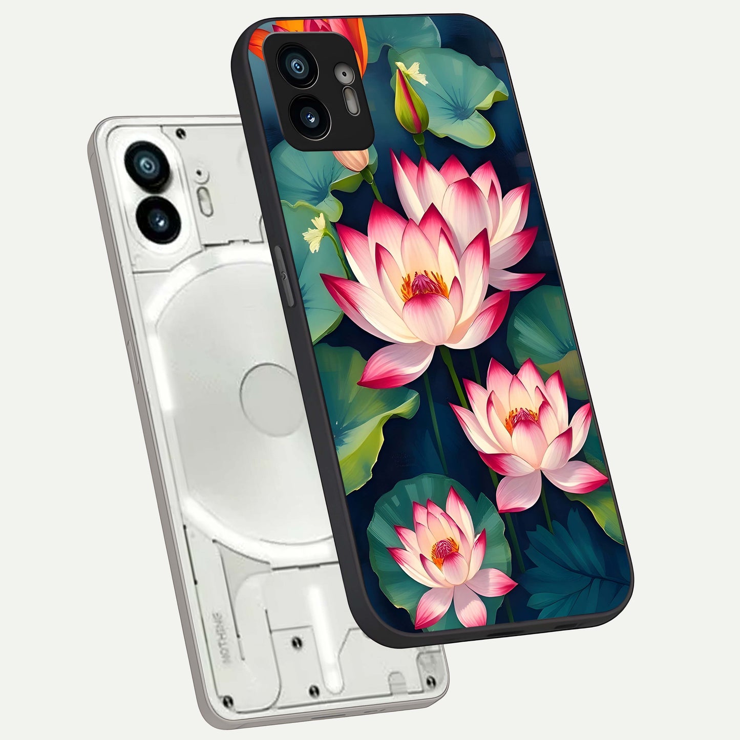  Lotus Dream Serenity phone case For Nothing Phone 2 showing premium glass back cover with detailed artwork