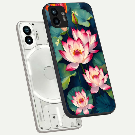  Lotus Dream Serenity phone case For Nothing Phone 2 showing premium glass back cover with detailed artwork
