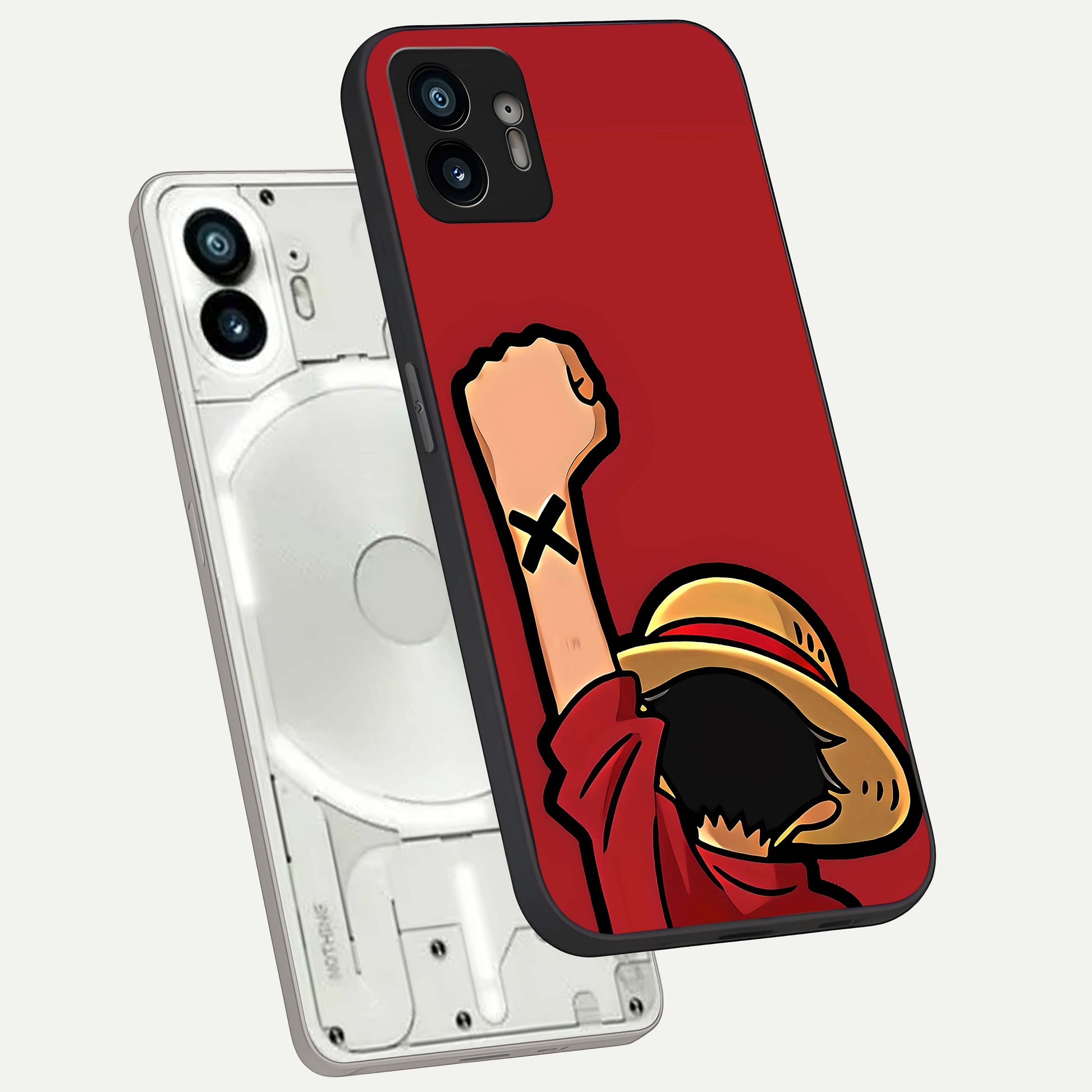  Luffy X Spirit phone case For Nothing Phone 2 showing premium glass back cover with detailed artwork