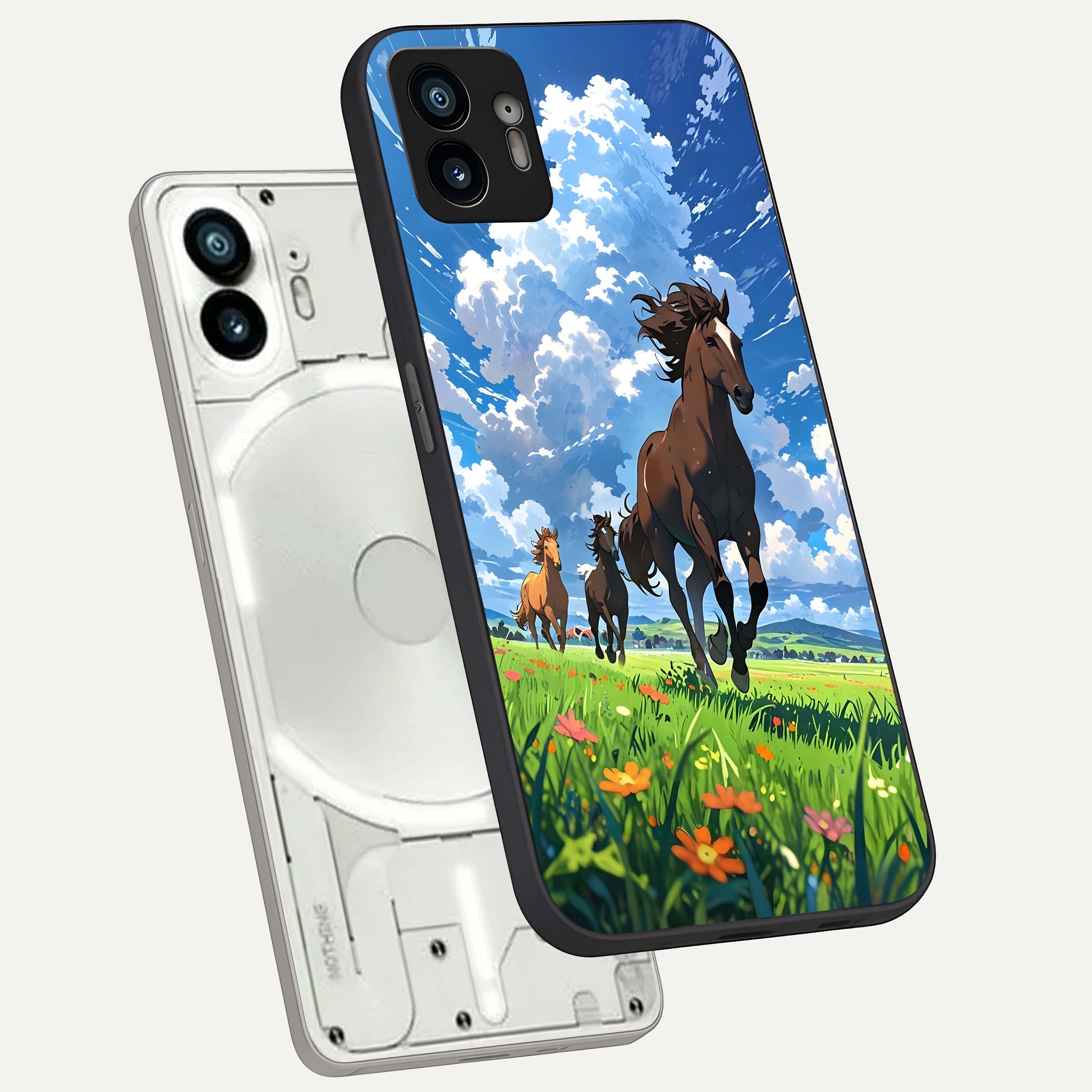  Majestic Horses Galloping phone case For Nothing Phone 2 showing premium glass back cover with detailed artwork
