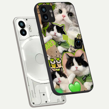  Matcha Cats Mood phone case For Nothing Phone 2 showing premium glass back cover with detailed artwork