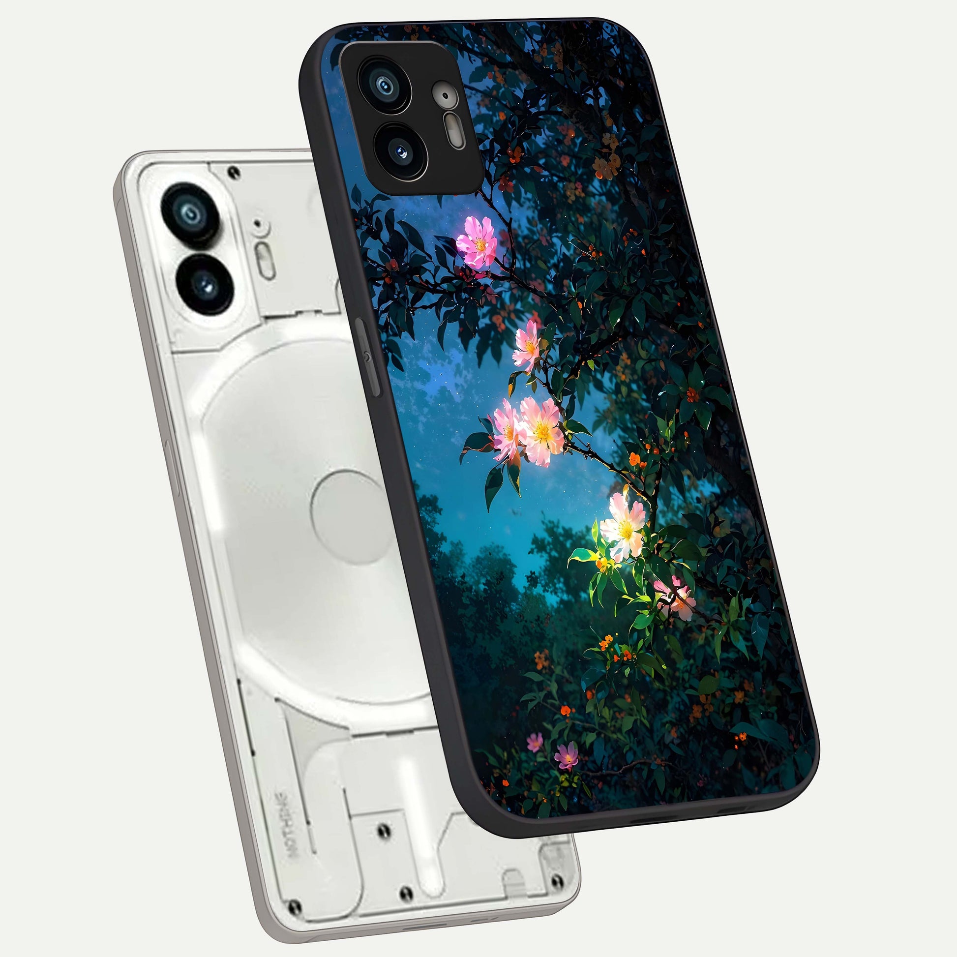  Midnight Bloom Glow phone case For Nothing Phone 2 showing premium glass back cover with detailed artwork