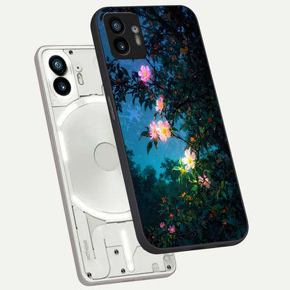  Midnight Bloom Glow phone case For Nothing Phone 2 showing premium glass back cover with detailed artwork