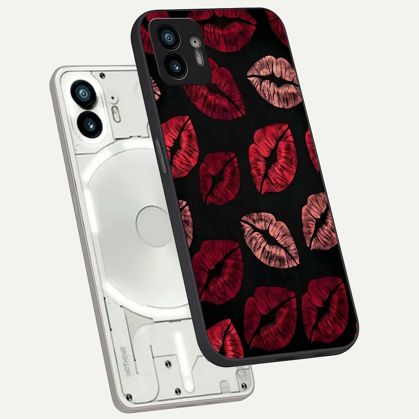  Midnight Kiss Love phone case For Nothing Phone 2 showing premium glass back cover with detailed artwork