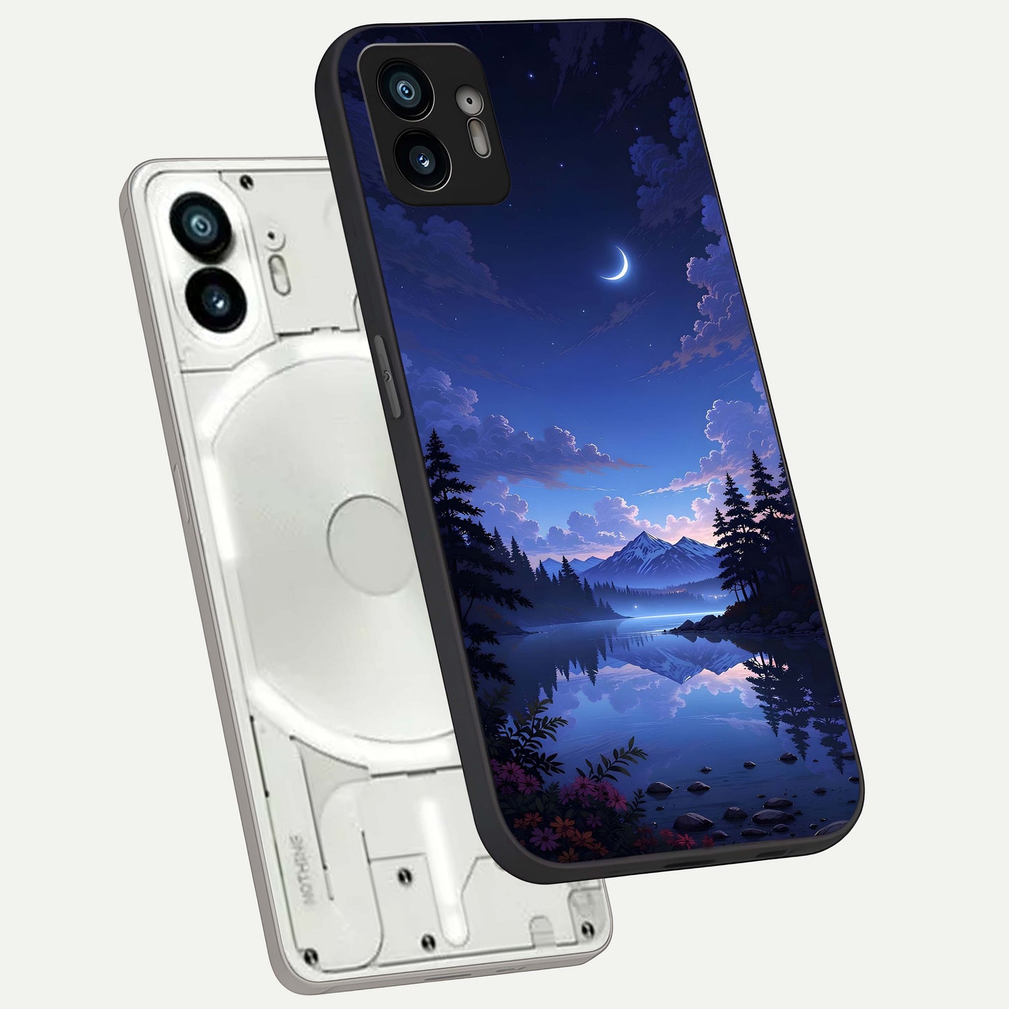  Midnight Lake Peace phone case For Nothing Phone 2 showing premium glass back cover with detailed artwork