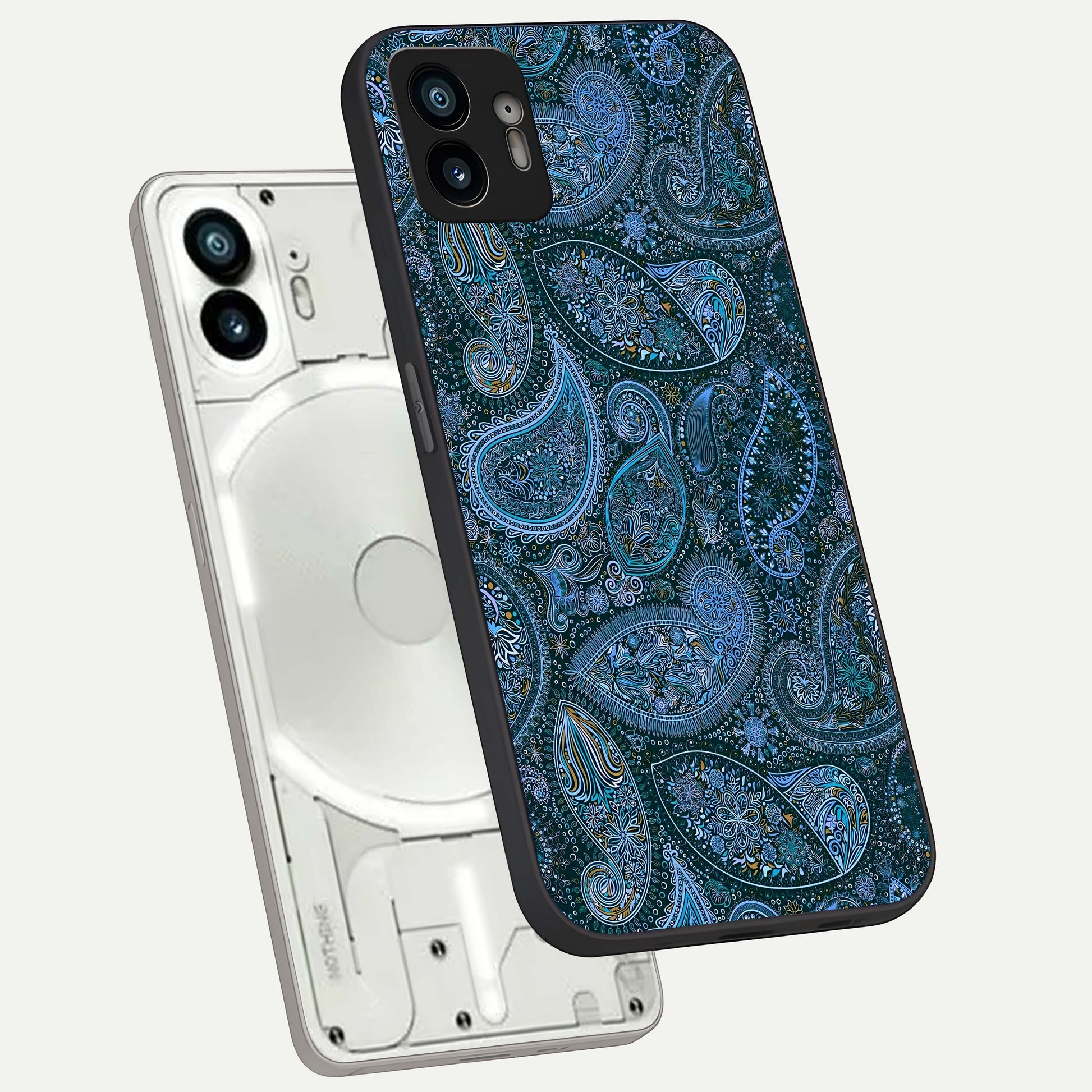 Midnight Paisley Glow phone case For Nothing Phone 2 showing premium glass back cover with detailed artwork