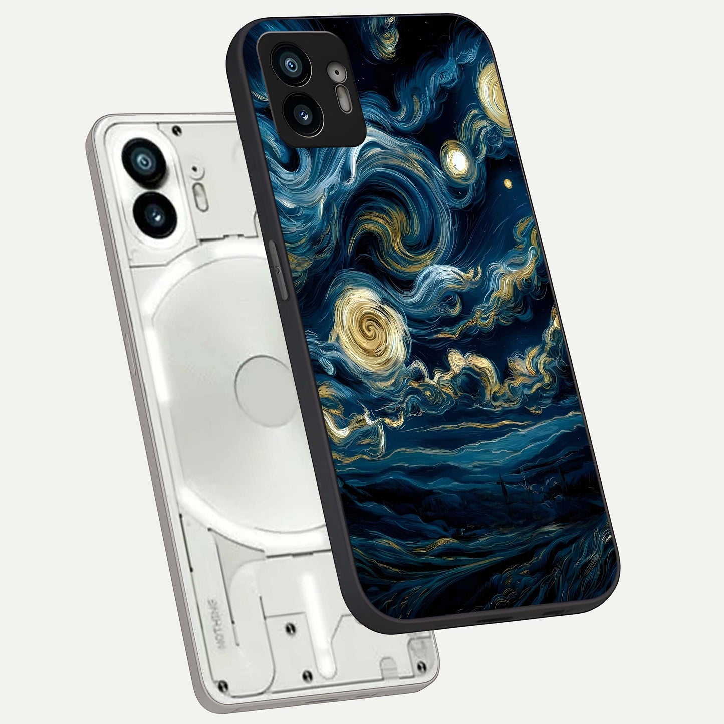  Midnight Sky Whirl phone case For Nothing Phone 2 showing premium glass back cover with detailed artwork