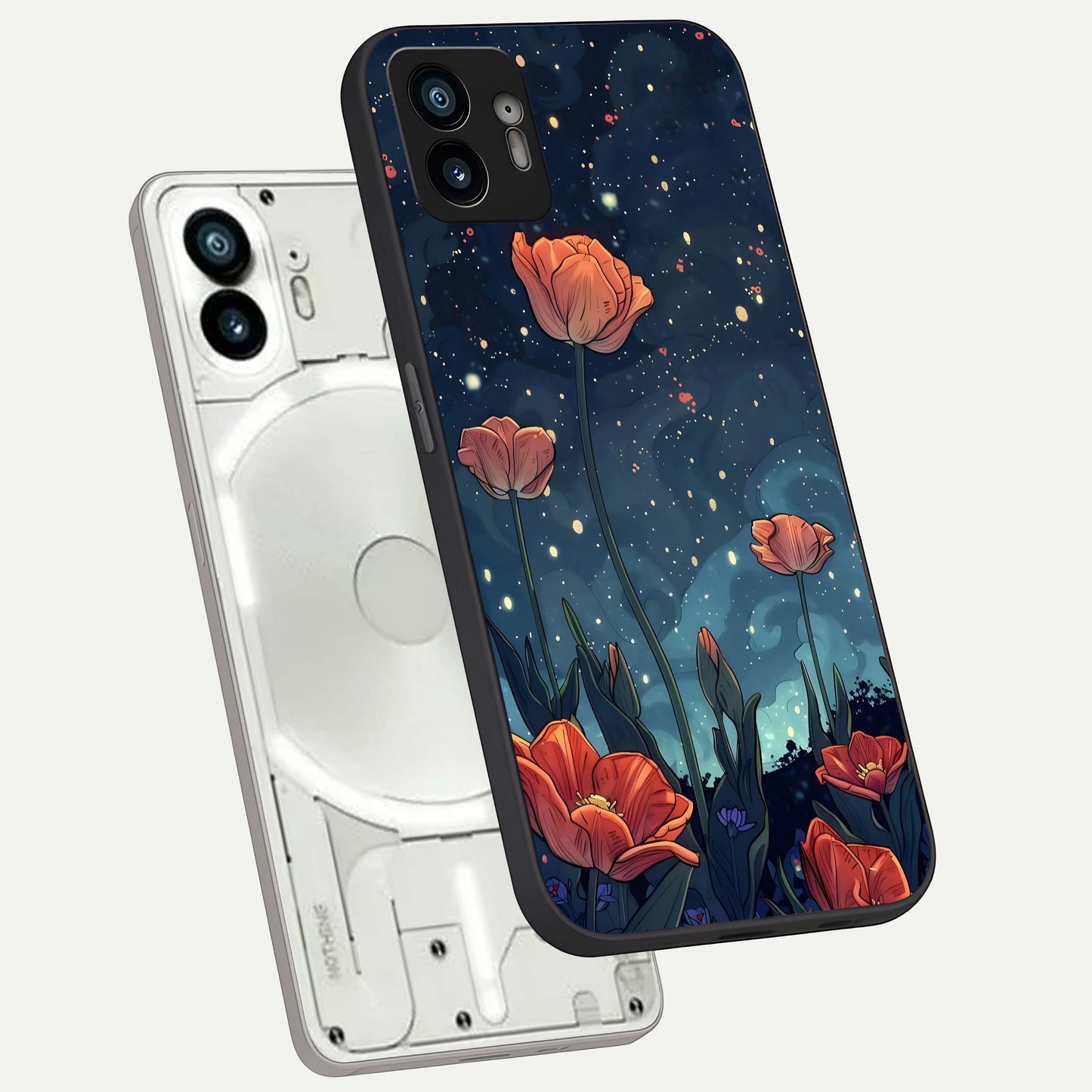  Midnight Tulip Glow phone case For Nothing Phone 2 showing premium glass back cover with detailed artwork