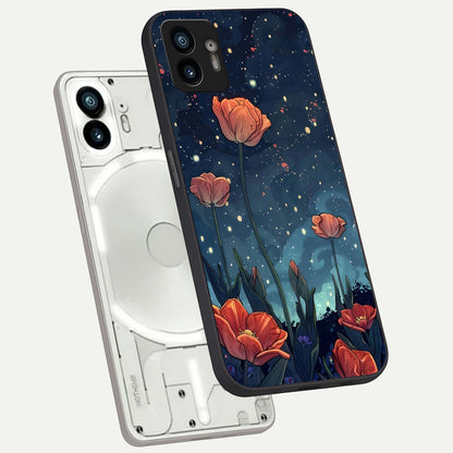  Midnight Tulip Glow phone case For Nothing Phone 2 showing premium glass back cover with detailed artwork