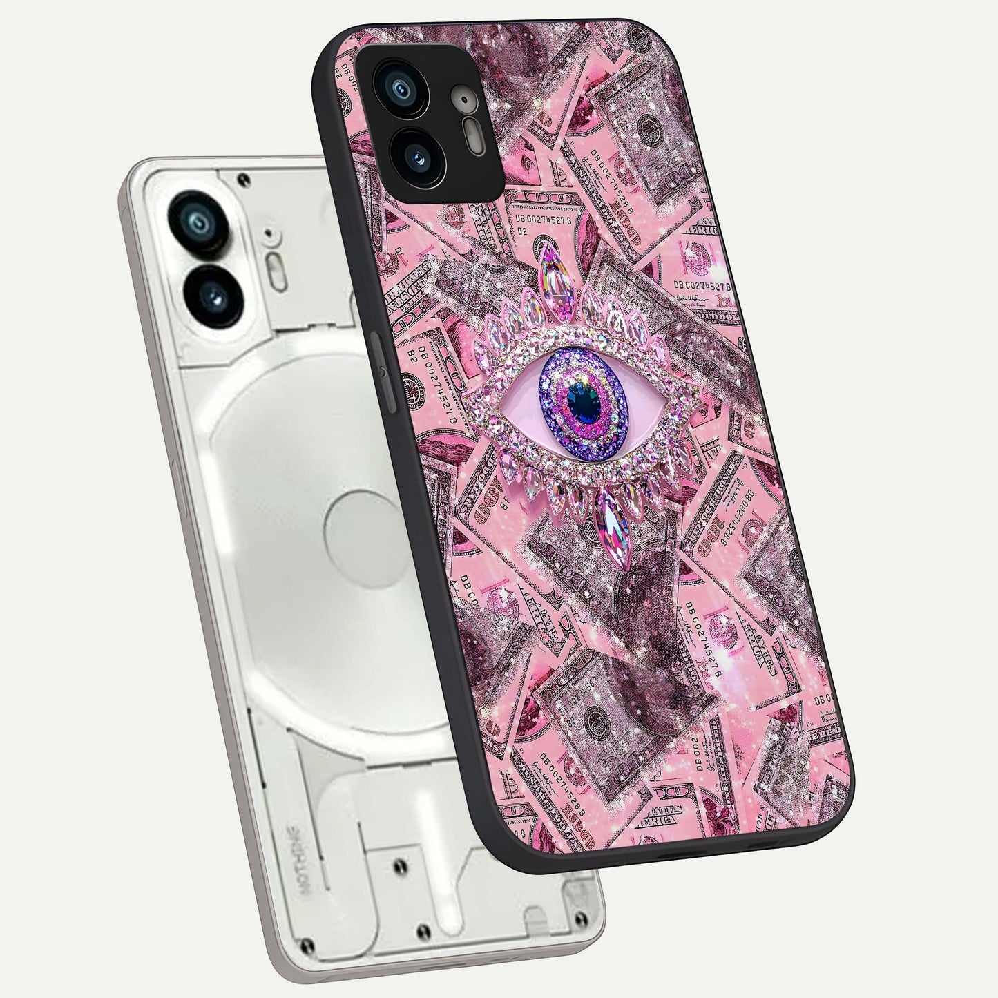  Money Eye Luxe phone case For Nothing Phone 2 showing premium glass back cover with detailed artwork