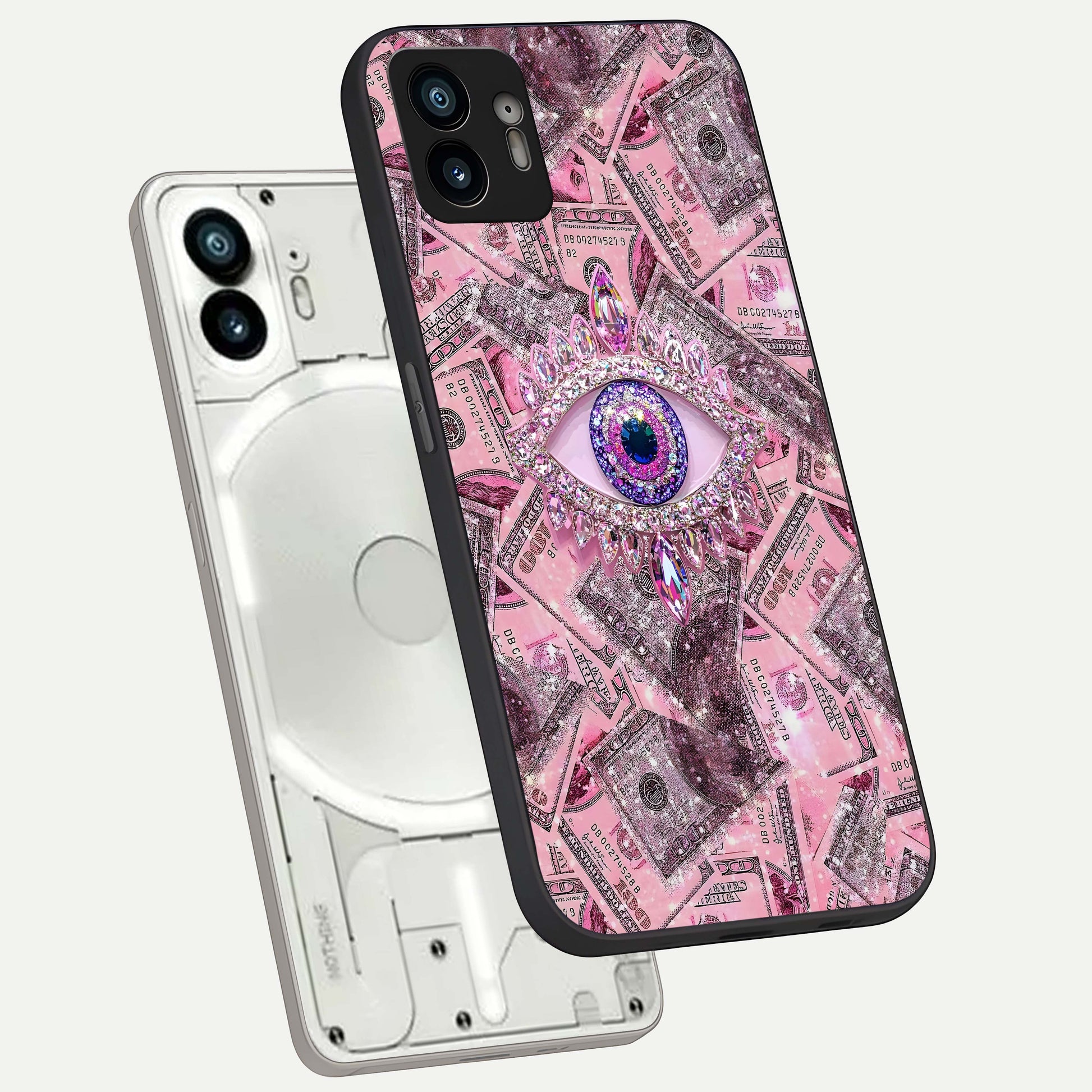  Money Eye Luxe phone case For Nothing Phone 2 showing premium glass back cover with detailed artwork