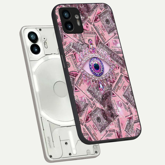  Money Eye Luxe phone case For Nothing Phone 2 showing premium glass back cover with detailed artwork