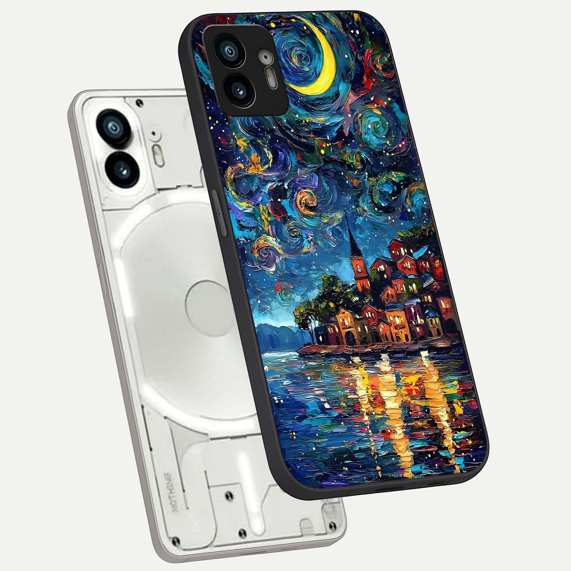  Moonlight Harbor Glow phone case For Nothing Phone 2 showing premium glass back cover with detailed artwork