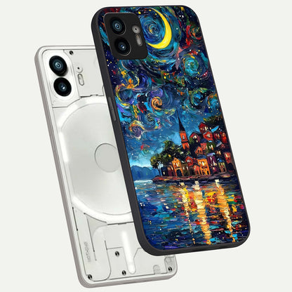  Moonlight Harbor Glow phone case For Nothing Phone 2 showing premium glass back cover with detailed artwork