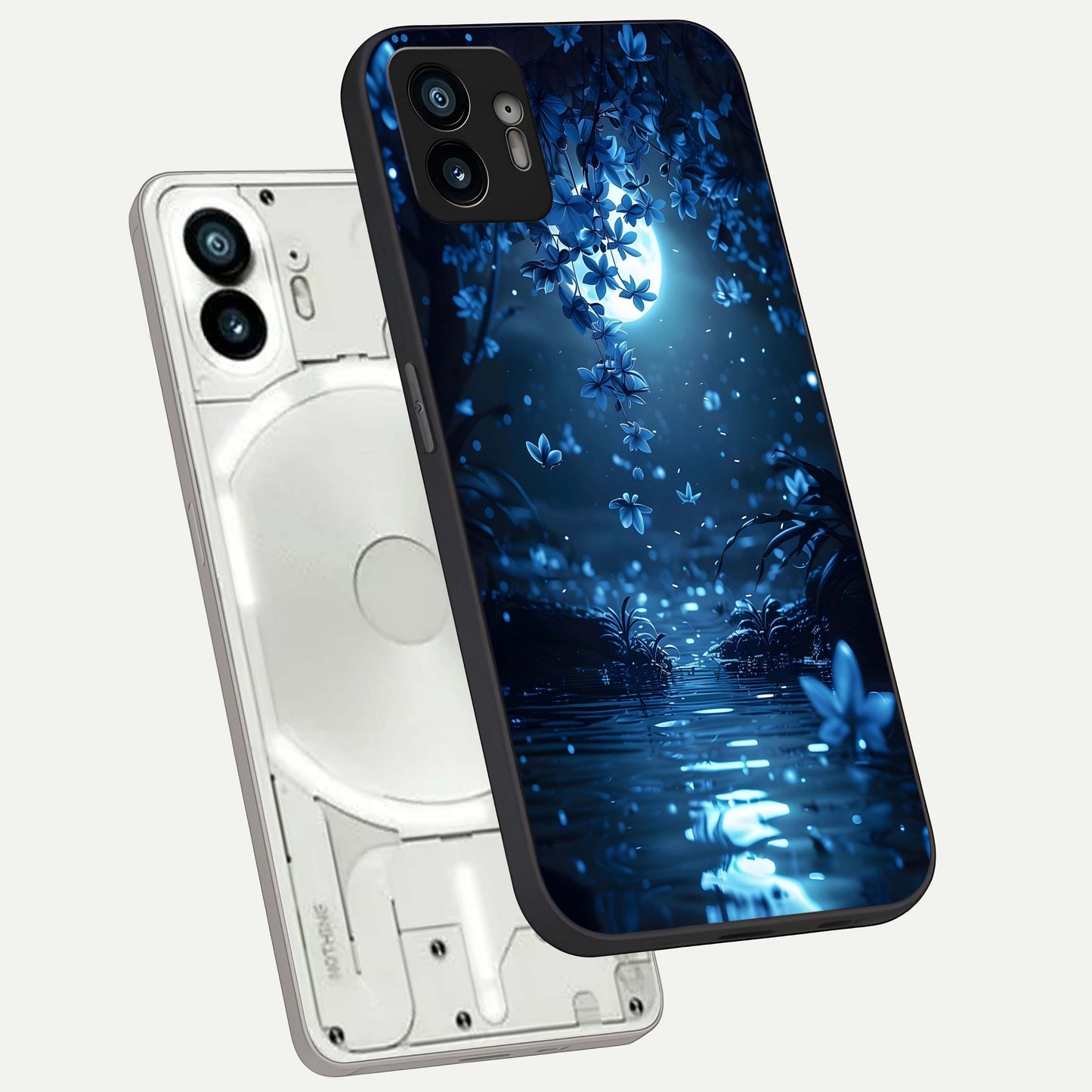  Moonlight Petal Dream phone case For Nothing Phone 2 showing premium glass back cover with detailed artwork