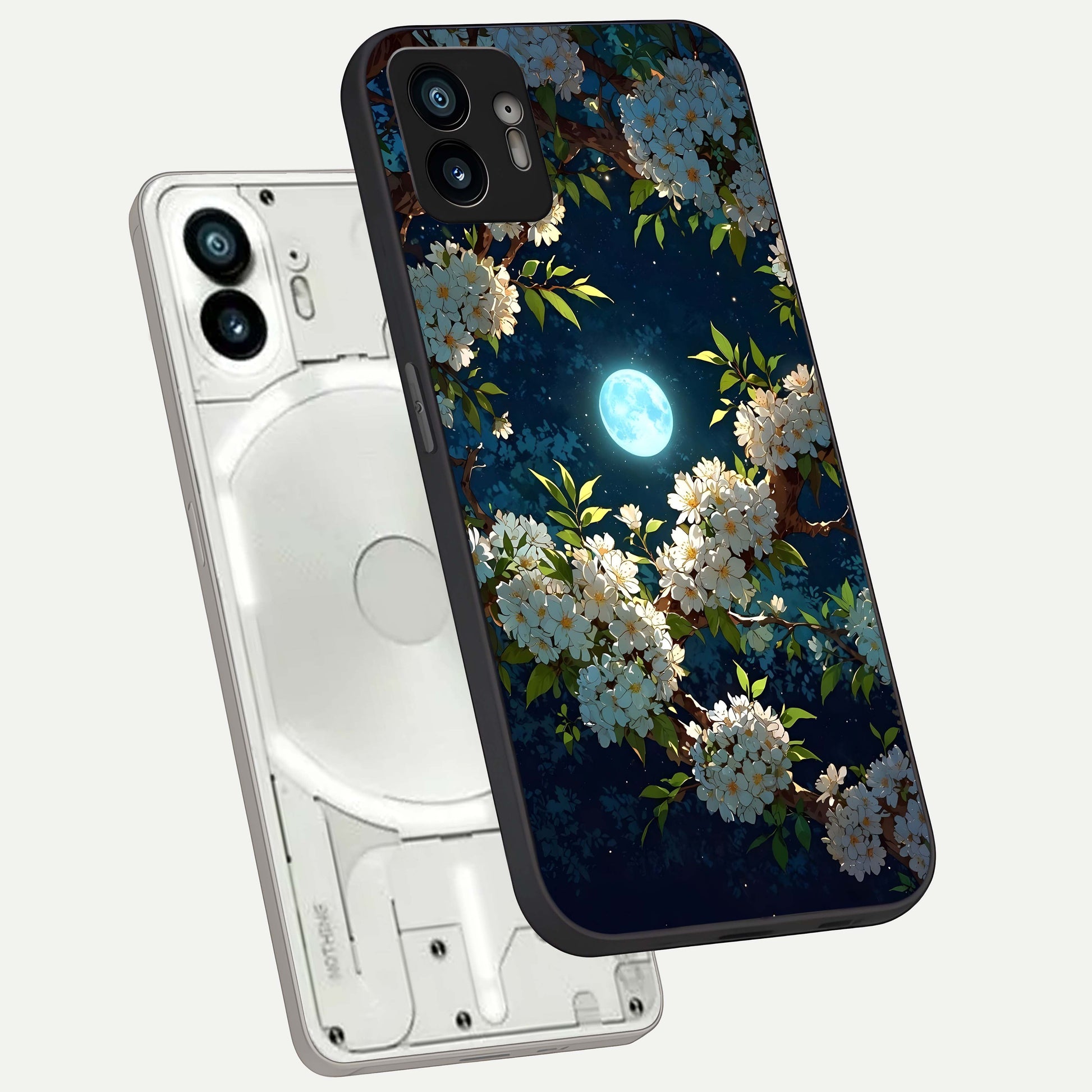  Moonlit Blossom Dream phone case For Nothing Phone 2 showing premium glass back cover with detailed artwork