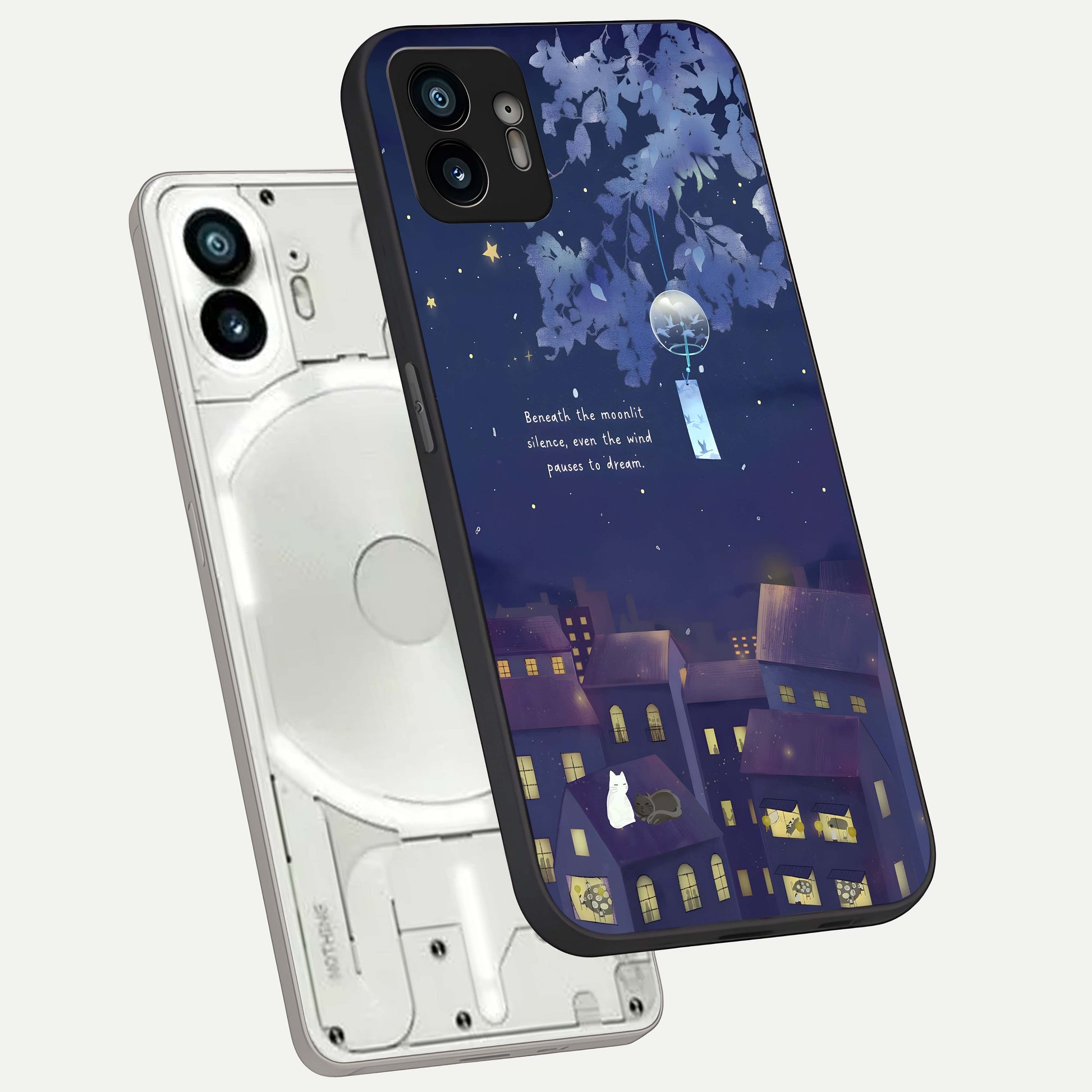  Moonlit Cat Silence phone case For Nothing Phone 2 showing premium glass back cover with detailed artwork