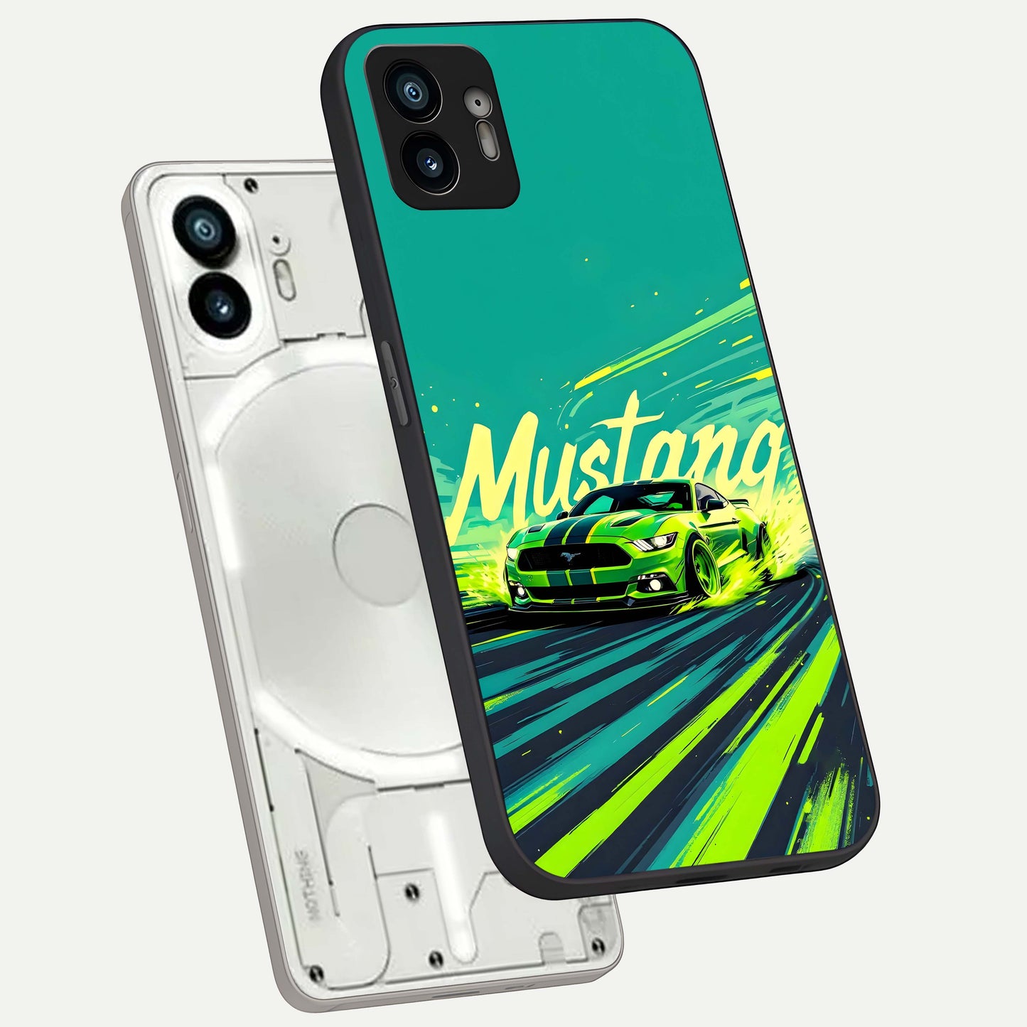  Mustang Bang phone case For Nothing Phone 2 showing premium glass back cover with detailed artwork