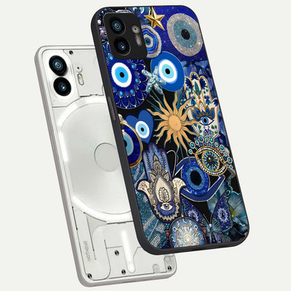  Mystic Blue Evil Eye phone case For Nothing Phone 2 showing premium glass back cover with detailed artwork