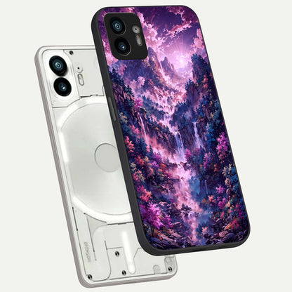  Mystic Cascade Peaks phone case For Nothing Phone 2 showing premium glass back cover with detailed artwork