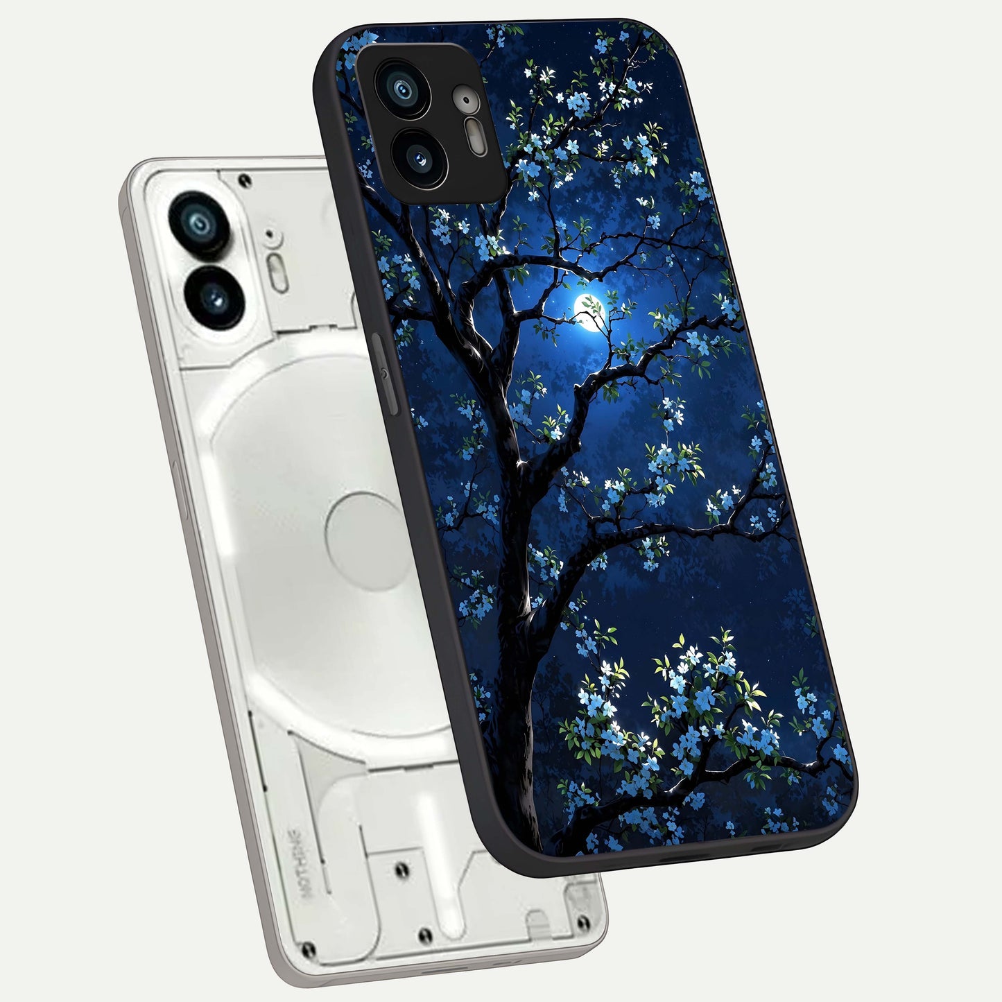  Mystic Floral Night phone case For Nothing Phone 2 showing premium glass back cover with detailed artwork